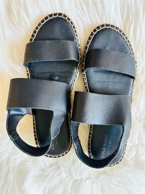 Cole‎ Haan Black Leather Slide Espadrille Sandals